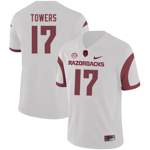 Men #17 J.T. Towers Arkansas Razorbacks College Football Jerseys Sale-White - Click Image to Close